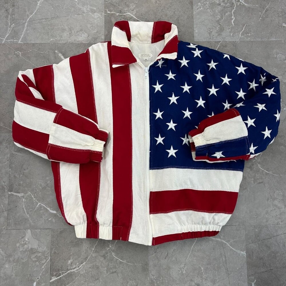 Vintage American Flag Jacket Mens‎ Medium Quilted Embroidered United States US